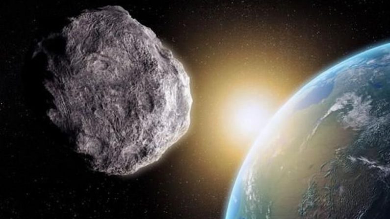 Travail d'artiste montrant un astéroïde près de la Terre. (NASA)