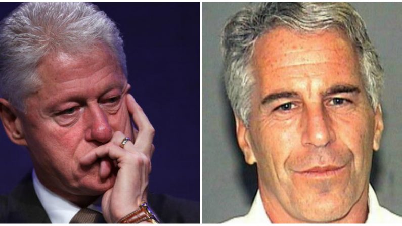 À gauche : Bill Clinton pendant une conférence organisée à New York en 2005, crédit : Spencer Platt/Getty Images. À droite : Jeffrey Epstein, crédit : Bureau du shérif de Palm Beach.