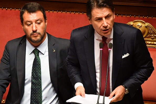 Le Premier ministre italien Giuseppe Conte et le ministre de l'Intérieur  Matteo Salvini. (ANDREAS SOLARO/AFP/Getty Images)
