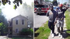 2 voisins voient de la fumée sortir de la maison de l’autre côté de la rue et sauvent une famille de 5 personnes d’un incendie