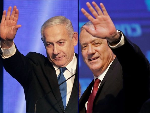 -Le 18 septembre 2019, Netanyahu et son principal rival, Gantz, ont été bloqués dans une course serrée aux élections générales du pays les sondages ont été fermés, des enquêtes de sortie ont montré, une autre impasse. Photo EMMANUEL DUNAND, MENAHEM KAHANA/AFP/Getty Images.