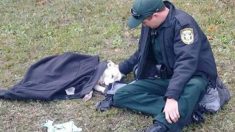 Un policier réconforte un chien qui a eu un accident de voiture – la photo devient virale sur Internet