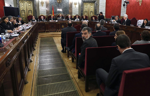-La Cour suprême le 12 février 2019 à Madrid, en Espagne. Douze dirigeants séparatistes catalans sont jugés pour leurs rôles lors de la tentative infructueuse de séparer la Catalogne de l'Espagne en octobre 2017. Photo de JJ Guillén / Pool / Getty Images.