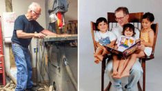 Un artisan père de famille construit une chaise berçante à 3 places pour pouvoir faire la lecture à ses 3 enfants