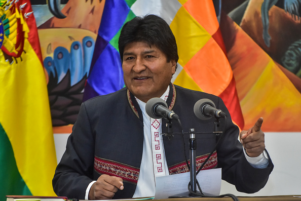 -Le Président de la Bolivie Evo Morales lors d'une conférence de presse le 24 octobre 2019 à La Paz, en Bolivie. Photo de Javier Mamani / Getty Images.