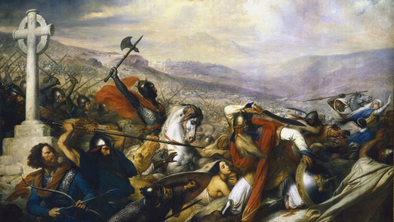 Huile sur toile de Charles de Steuben peinte en 1837 et représentant une scène de la bataille de Poitiers. Collection du Musée de l'Histoire de France, galerie des batailles du château de Versailles. Crédit : Wikimedia Commons.