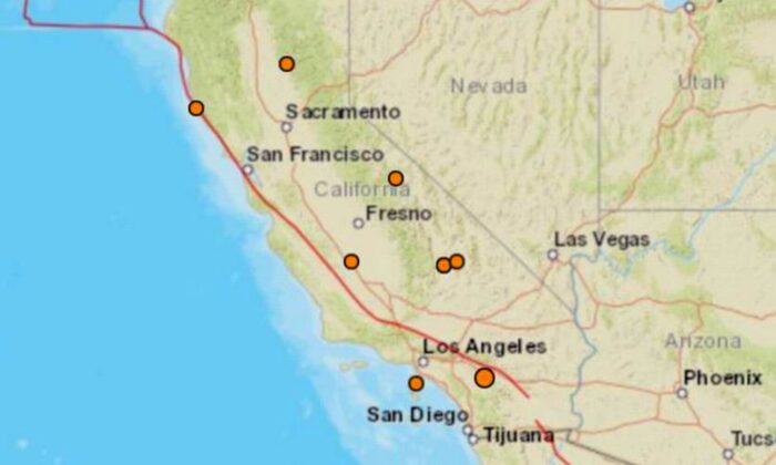 Neuf tremblements de terre ont frappé la Californie à Noël. (USGS)