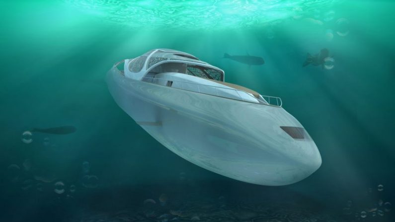 Un rendu du navire hybride Carapace, qui peut se transformer en sous-marin. (Avec la permission d'Elena Nappi)