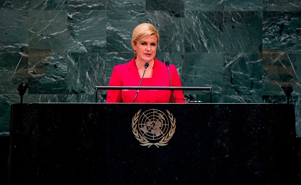 -La présidente de la République de Croatie Kolinda Grabar-Kitarovic prend la parole lors de la 74e session de l'Assemblée générale des Nations Unies le 24 septembre 2019 au siège des Nations Unies à New York. Photo de Johannes EISELE / AFP via Getty Images.
