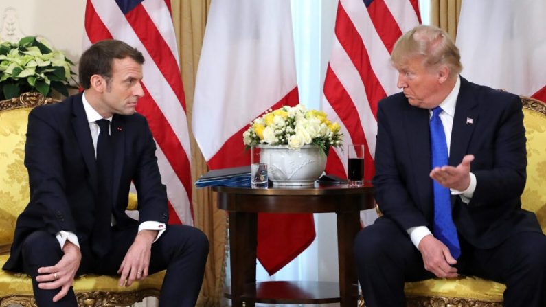 Le président Emmanuel Macron et le président Donald Trump lors de leur réunion à Winfield House, Londres, le 3 décembre 2019. (Ludovic Marin/AFP via Getty Images)