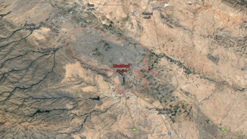 Une photo satellite montre la ville de Mashhad en Iran, où un pasteur chrétien a été enterré. (Google Maps)
