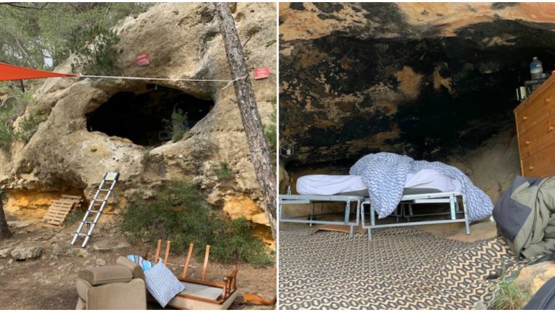 Les deux campeurs n'ont pas hésité à ramener différents meubles pour rendre la grotte confortable. Crédit : Gendarmerie nationale des Bouches-du-Rhône. 