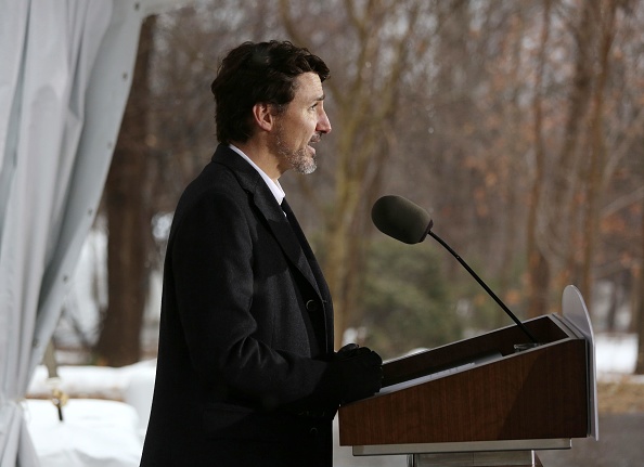 Le Premier ministre canadien Justin Trudeau prend la parole lors d'une conférence de presse sur la situation du COVID-19 au Canada depuis sa résidence le 29 mars 2020 à Ottawa, Canada.(Photo : DAVE CHAN/AFP via Getty Images)