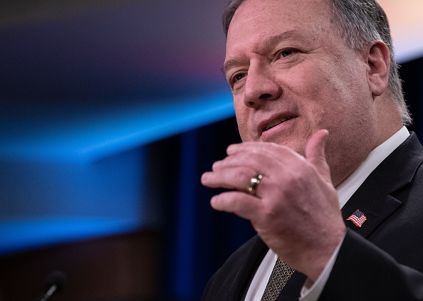 Le secrétaire d'État américain Mike Pompeo prend la parole lors d'un point de presse au département d'État à Washington, DC, le 22 avril 2020. (Photo : NICHOLAS KAMM/POOL/AFP via Getty Images)