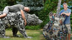 Un artiste transforme de la ferraille en sculptures réalistes de grandeur nature : lions, chiens, guitares, ours