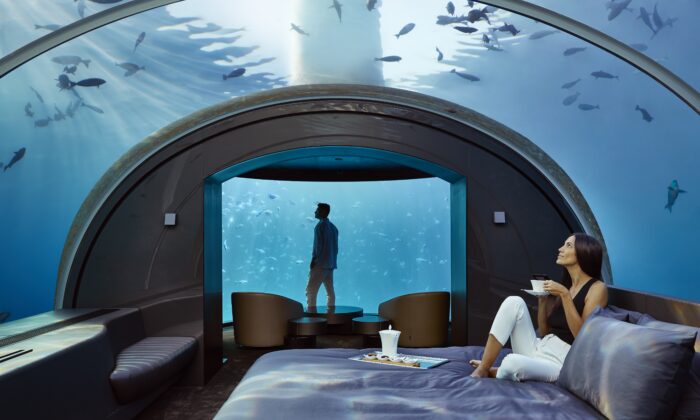 La chambre sous-marine du Muraka, une résidence de luxe à deux niveaux sur l'île Conrad Rangali aux Maldives. (Justin Nicholas)