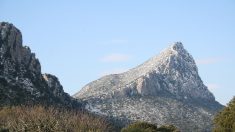 Une croix en bois de 15 mètres et un drapeau tricolore hissés au sommet du pic Saint-Loup