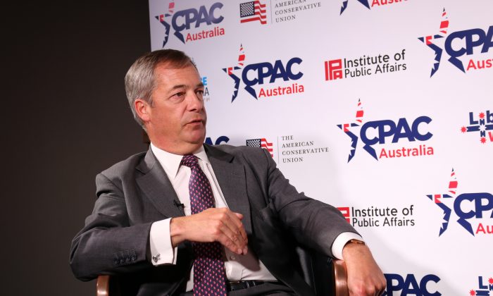 Nigel Farage à la conférence CPAC Australia à Sydney, Australie, le 10 août 2019. (The Epoch Times)