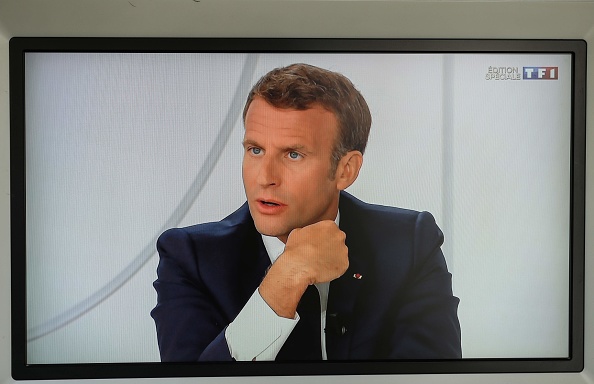 Emmanuel Macron lors de l'entrevue télévisée du 14 juillet 2020. (LUDOVIC MARIN/AFP via Getty Images)