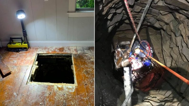 Les pompiers sauvent un homme qui est tombé de près de 9 mètres dans un puits à l'intérieur d'une maison à Guilford, dans le Connecticut, le 28 juin 2020 (avec l'aimable autorisation du service d'incendie de Guilford)