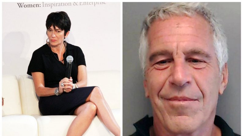 g : Ghislaine Maxwell assiste à un symposium à New York dans un dossier photo de 2013. (Laura Cavanaugh/Getty Images) ; d : Jeffrey Epstein dans une photo d'identité judiciaire en Floride en 2013. (Florida Department of Law Enforcement  via Getty Images)
