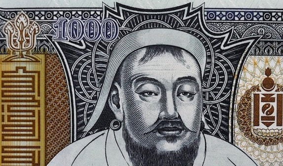 Monnaie mongole à l'effigie de Gengis Khan. (Photo : crédit Pixabay/Erdenebayar)