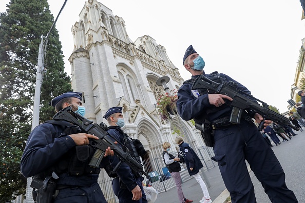 Attentat au couteau à la basilique Notre-Dame de l'Assomption à Nice le 29 octobre 2020. (Photo : ERIC GAILLARD/POOL/AFP via Getty Images)