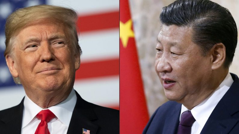 Ce montage d'images créé le 14 mai 2020 montre les portraits récents du président américain Donald Trump et du leader chinois Xi Jinping. (JIM WATSON,PETER KLAUNZER/POOL/AFP via Getty Images)