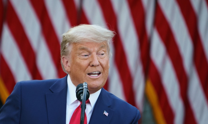 Le président américain Donald Trump fait le point sur « l'opération Déformation » dans la roseraie de la Maison-Blanche à Washington le 13 novembre 2020. (Mandel Ngan/AFP via Getty Images)