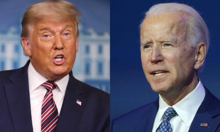 Le président américain Donald Trump, à gauche, et le candidat démocrate à la présidence Joe Biden. Photos d’archives. (Getty Images)