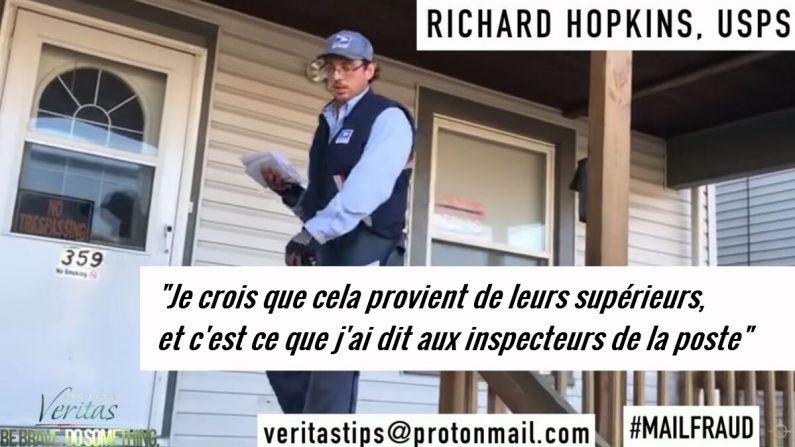 Dans cette image fixe tirée d'une vidéo non datée publiée le 6 novembre 2020, Richard Hopkins, dénonciateur du service postal américain, livre le courrier à Érié, en Pennsylvanie. (Project Veritas)