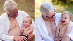 Un grand-père et son petit-fils trisomique qui partagent un « anniversaire de coeur » montrent des cicatrices correspondantes