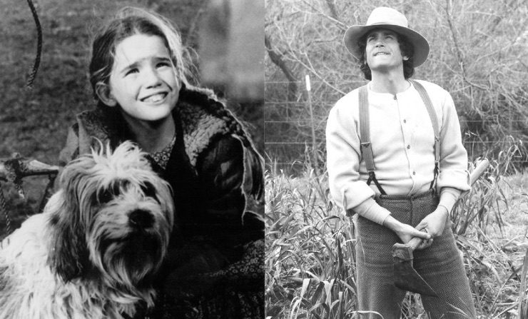 Deux des célèbres personnages de la série La Petite Maison dans la prairie : Laura Ingalls (avec le chien Jack) et son père Charles Ingalls. (Domaine public)