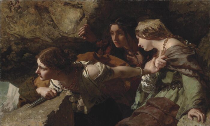« Courage, Anxiété et Désespoir : regarder la bataille », 1850, par James Sant. Huile sur toile ;  122 × 152 cm. (Domaine public)