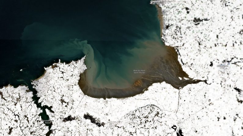 La Baie du Mont-Saint-Michel sous la neige (Crédit : Serge Zaka/Contains modified Copernicus Sentinel data 2021 processed by Sentinel Hub)