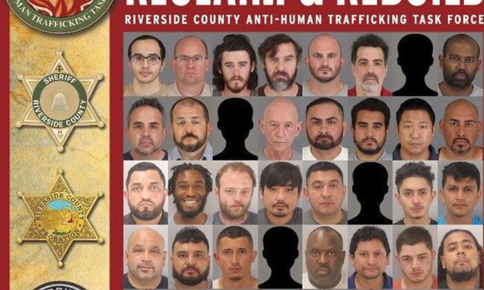 64 arrestations ont été effectuées, ont annoncé les autorités du comté de Riverside le 2 février. (Département du shérif du comté de Riverside)