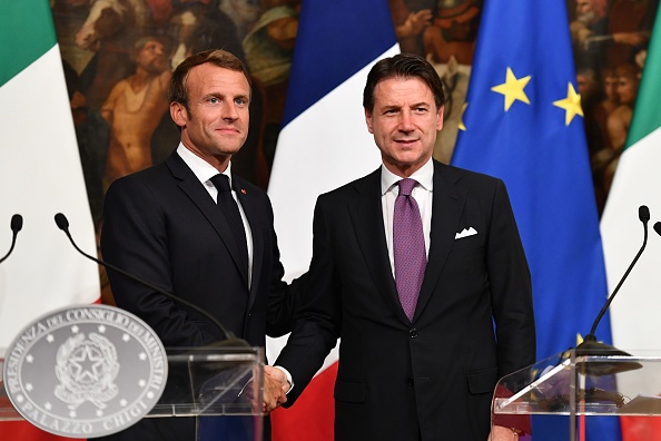 Le Président Emmanuel Macron  et le Premier ministre italien Giuseppe Conte à Rome en 2019.     (Photo : ALBERTO PIZZOLI/AFP via Getty Images)