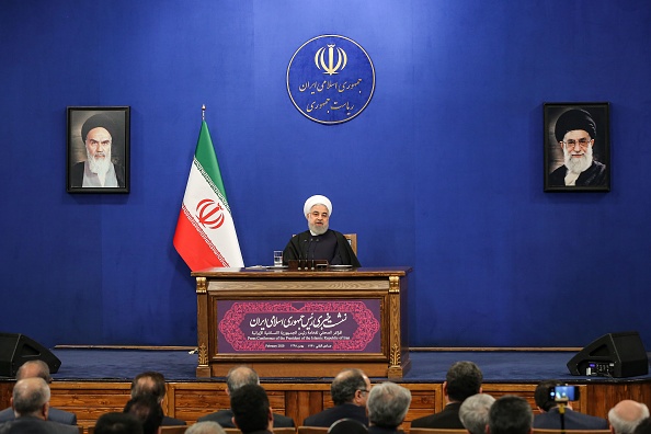 -Le président iranien Hassan Rohani, réaffirmé mercredi que les ambitions atomiques de son pays étaient exclusivement "pacifiques". Photo par Atta Kenare / AFP via Getty Images