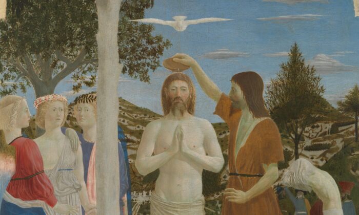 Détail du "Baptême du Christ" de Piero della Francesca, 1448. National Gallery,  Londres. (Domaine public)