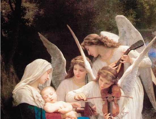 Détail de "La Vierge aux anges" ("Chant des anges"), 1881, par William Bouguereau. Huile, 213,4 × 152,4 cm. Forest Lawn Museum, Californie. (Domaine public)
