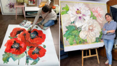 Une artiste ukrainienne peint à l’aquarelle des fleurs géantes gracieusement plus grandes que nature