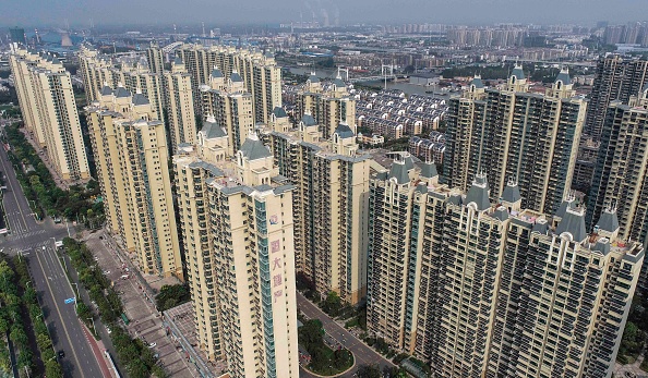 Photo aérienne prise le 17 septembre 2021, d'un complexe immobilier du promoteur chinois. (Photo par STR/AFP via Getty Images)