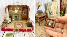 Une artiste crée de minuscules pièces de maisons d’époque, parfaitement détaillées, à l’intérieur de valises merveilleusement aménagées
