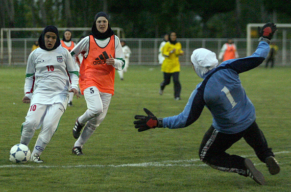 L'équipe féminine de football d'Iran. (Photo : STR/AFP via Getty Images)