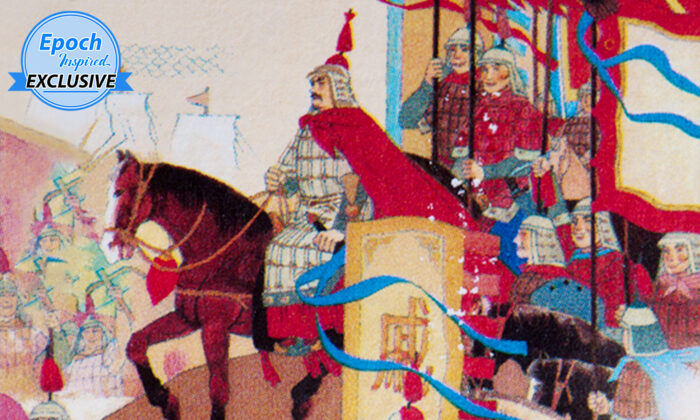 Détail d'un timbre-poste de Qi Jiguang, un célèbre général et un stratège exceptionnel de la dynastie Ming, qui depuis son plus jeune âge a appris par son père à ne pas développer la mauvaise habitude de se livrer à la vanité. (Joinmepic/Shutterstock)