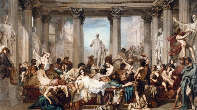 « Les Romains de la décadence », 1847, par Thomas Couture. Huile sur toile ; 470 cm par 770 cm, Musée d'Orsay, France (Domaine public)
