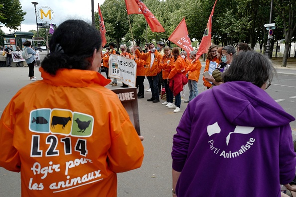 Des militants des associations de défense des animaux L214, Parti animaliste (LUDOVIC MARIN/AFP via Getty Images)