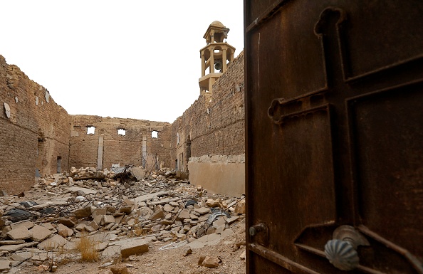 Un aperçu des dégâts dans le monastère catholique syriaque du Ve siècle de Mar Elian, le 20 décembre 2021. Photo LOUAI BESHARA/AFP via Getty Images.