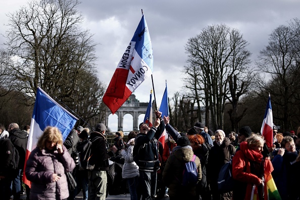 Convoi de la Liberté à Bruxelles le 14 février 2022. (Photo KENZO TRIBOUILLARD/AFP via Getty Images)