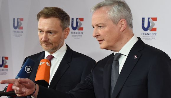 Le ministre français de l'Économie Bruno Le Maire et le ministre allemand des Finances Christian Lindner.  (Photo : ERIC PIERMONT/AFP via Getty Images)